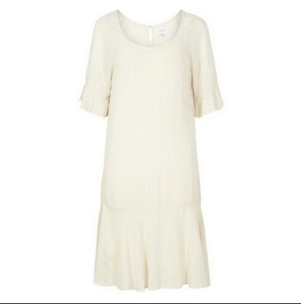 Velvet Cream Scoop-Neck Midi Dress with Flutter Sleeves